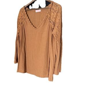 C+D+M Brown Long Sleeve Blouse XL Ruffle Neck